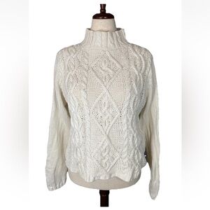 Vintage Carolyn Taylor Ivory cable Mock Neck sweater Size XL cotton Fishermen